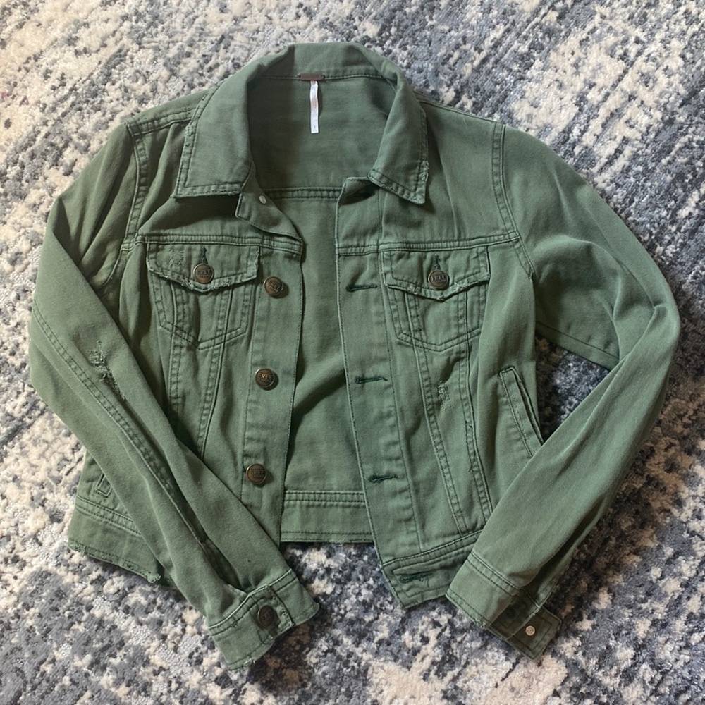 Distressed army green jacket by Free People. Size 4